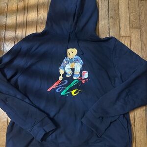 Ralph Lauren Navy Hoodie with Bear and Polo Graphic
